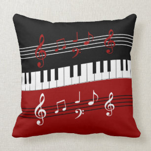 Almofada Notas e Chaves de Piano Pretas Na moda