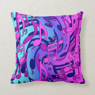 Almofada Notas Musicais Rosa Azul Roxo Aqua Padrão Artístic