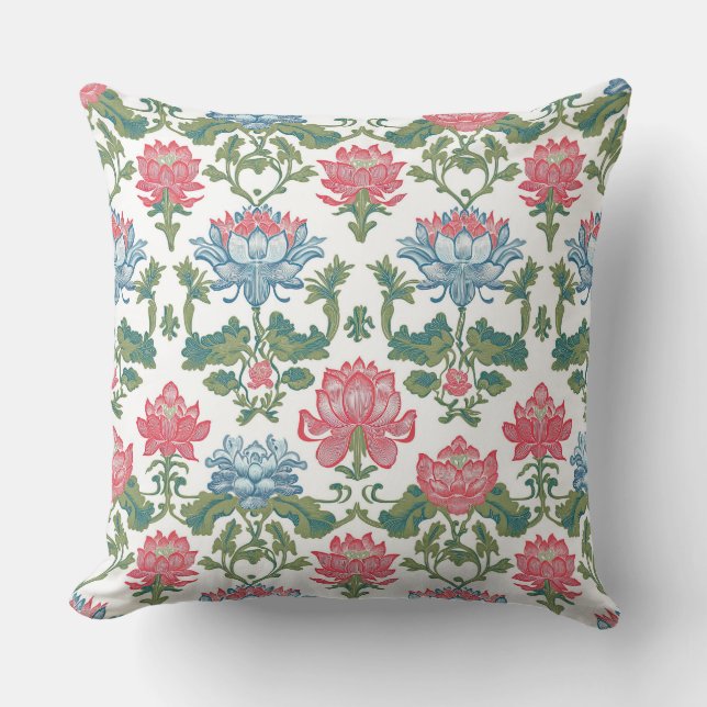 Almofada Nouveau Chinoiserie Lotus Flora Rosa e Verde (Frente)