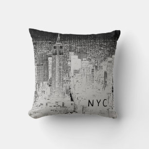 Almofada Nova Iorque Skyline  NYC  Cinzas e preto