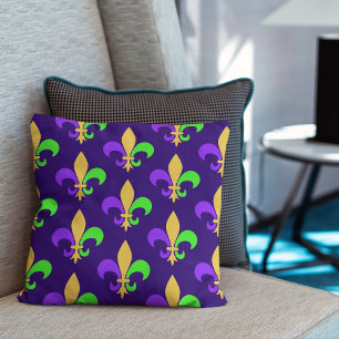 Almofada Nova Orleans Mardi Gras Purple Fleur de Lys