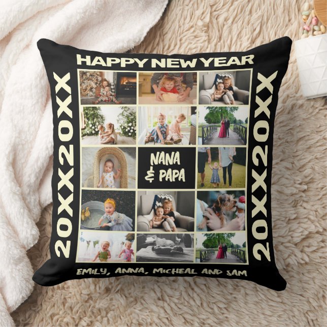 Almofada Novo Ano - Colagem de Fotos - Avós - Presente (Cobertor)