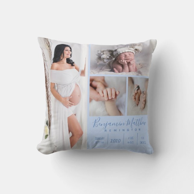 Almofada Novo Bebê Menino Azul Foto Keepsaet (Frente)