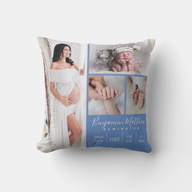 Almofada Novo Bebê Menino Foto do Keepsasasasaul Azul (Frente)