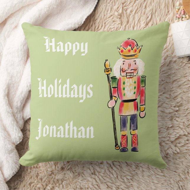 Almofada Noz-cracker Personalizado no Xmas de fundo verde (Cobertor)