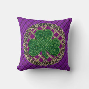 Almofada Números Celtais De Shamrock Roxo Na Xadrez Roxa