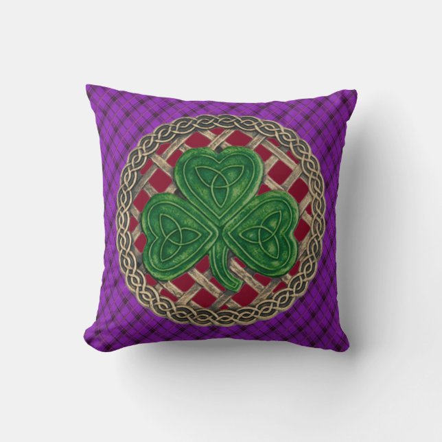 Almofada Números Celtais De Shamrock Vermelho Na Xadrez Rox (Frente)
