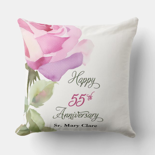 Almofada Nun 55th Anniversary Jubilee Custom Name Pink Rose (Frente)