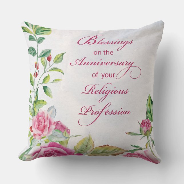 Almofada Nun Aniversário da Profissão Religiosa Rosas Rosa (Frente)