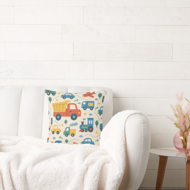 Almofada Nursery/Kids’ Room Pillow | Cars Trucks Trains (Sofá)