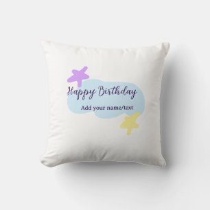 Almofada Nuvens azul pastel estrelas roxo feliz aniversário