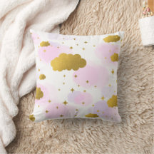 Nuvens de Aquarela Rosa Estrelas Douradas Céu
