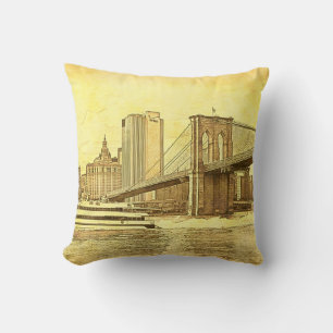 Almofada NYC Skyline Brooklyn Bridge Boat Etch Look #1