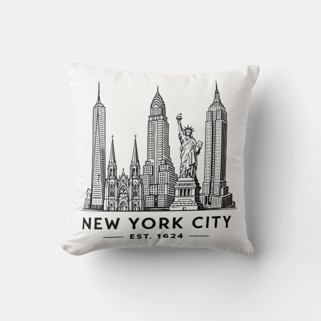 Almofada NYC Skyline Illustration with Statue of Liberty (Frente)