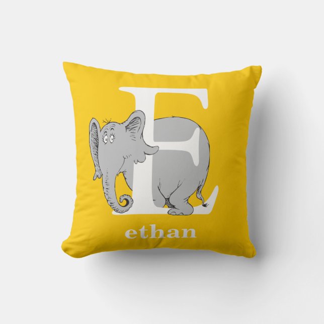 Almofada O ABC do Dr. Seuss: Letra E - Branco | Adicione se (Frente)