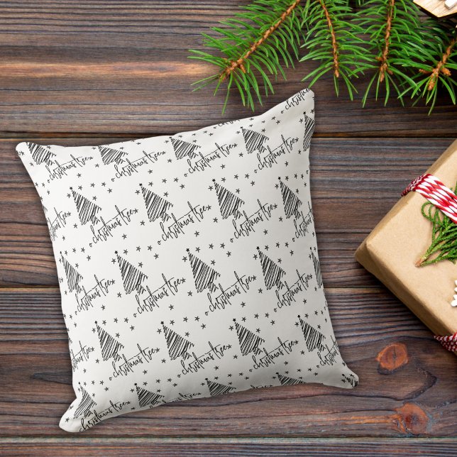 Almofada O Árvore de Natal Mínima Preta e Branca (Criador carregado)