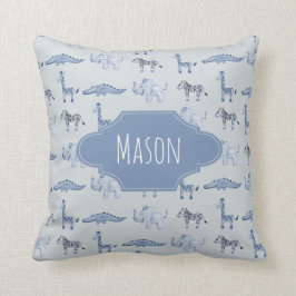 Almofada O bebê Safari Cerrado da selva azul do menino