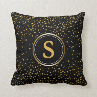 Almofada O brilho Dourado preto pontilha a inicial Glam do