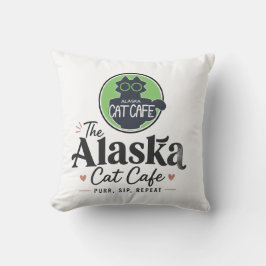 Almofada O Cat Cafe do Alasca “Ronronar, Beber, Repetir”