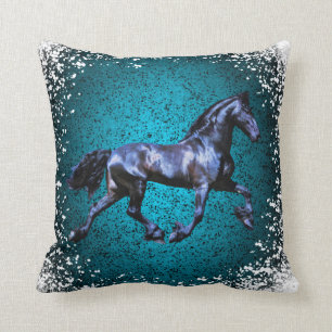 Almofada O cavalo do frisão, garanhão preto da beleza, ne
