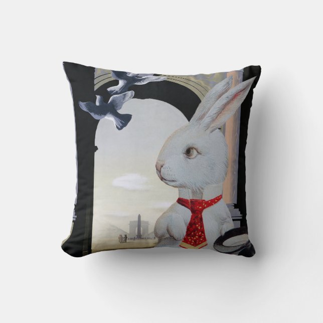 Almofada O coelho branco vai a Paris - arte antropomórfica (Frente)