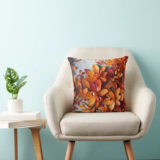 Almofada O Design de Padrão Floral Laranja (Cadeira)