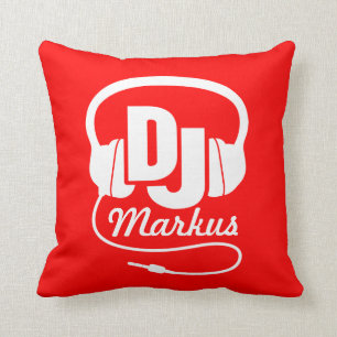 Almofada O DJ vermelho & o branco adicionam seu travesseiro