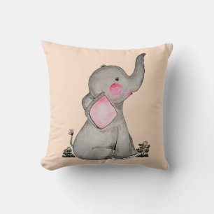 Almofada O elefante bonito do bebê da aguarela com cora &