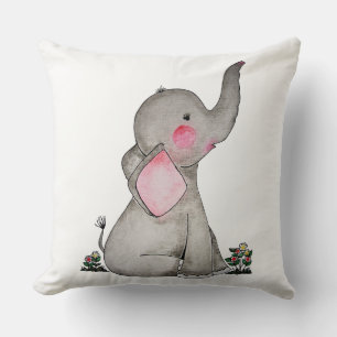 Almofada O elefante bonito do bebê da aguarela com cora &