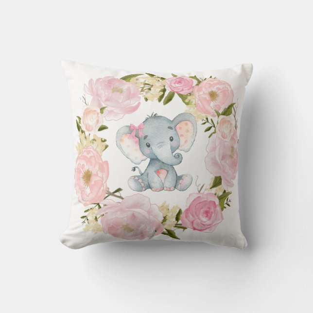 Almofada O elefante feminino cora decoração floral (Frente)