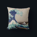 Almofada O Excelente Hokusai desceu de Kanagawa. Vintage ja<br><div class="desc">Katsushika Hokusai,  travesseiro decorativo "A onda do Excelente de Kanagawa". Ilustração do japão Vintage.</div>