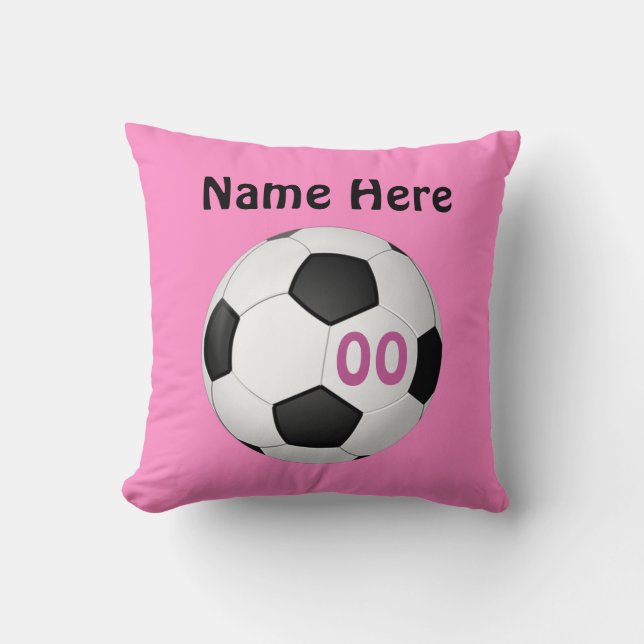 Almofada O futebol personalizado rosa descansa o NOME, (Frente)