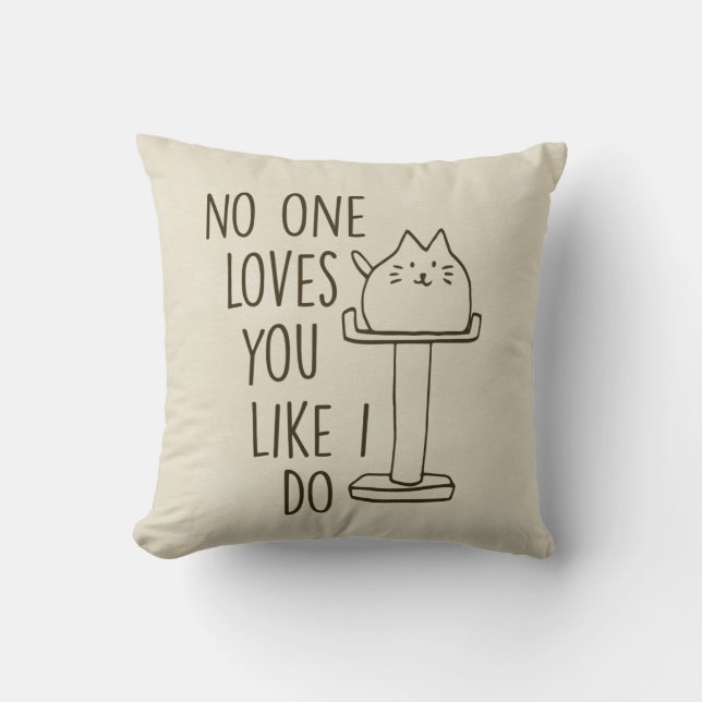 Almofada O gato ama-o o travesseiro decorativo de creme (Frente)