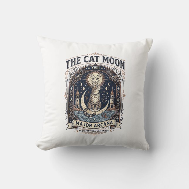 Almofada O Gato Carta de Tarot do Gato Lua Arcano Maior Vin (Frente)