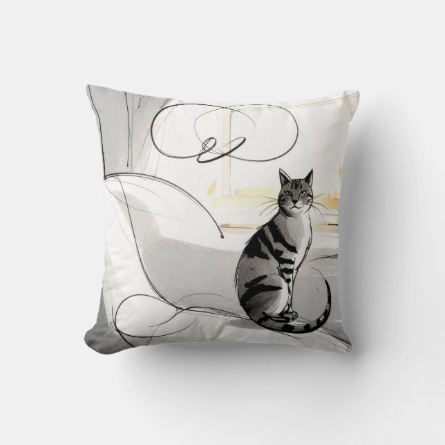 Almofada O Gato Minimalista Contemporâneo Moderno Tendência (Frente)