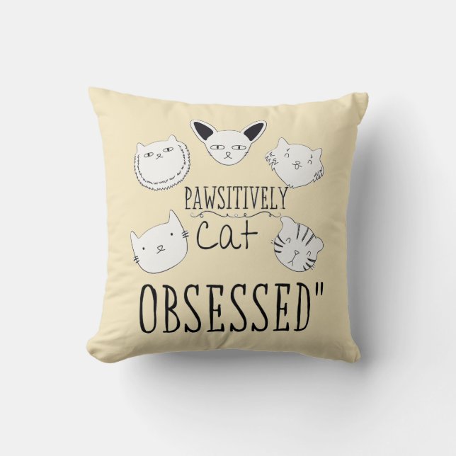 Almofada O "Gato Pawsitivamente Obcecado" (Frente)
