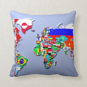 Almofada O mapa do mundo com suas bandeiras