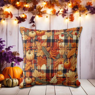 Almofada O Mapeador de Pumpkins deixa Xadrezes de outono