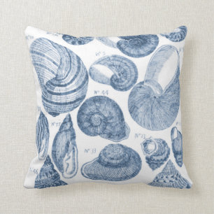 Almofada O mar Shell esboça, travesseiro decorativo azul &