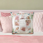Almofada O MELHOR NANA NUNA NUNCA 8 Fotocolagem Cor-de-Rosa<br><div class="desc">Crie um travesseiro decorativo de manutenção da memória fotográfica para o MELHOR NANA EVER (ou seu título personalizado) utilizando este modelo de colagem fotográfica fácil de carregar com 8 imagens acentuadas com as flores cor-de-água, cor-de-rosa, branca e rosa, e o texto editável da cinza sobre a escolha das cores de...</div>