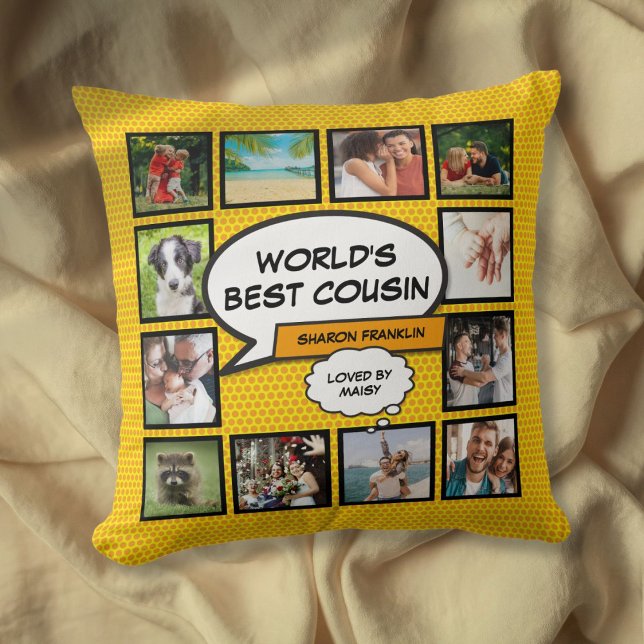 Almofada O melhor primo do mundo para colagem de fotos mode (World's Best Cousin Photo Collage Modern Fun Throw Pillow)