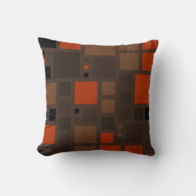 Almofada O mosaico retro esquadra a laranja de | Brown (Frente)