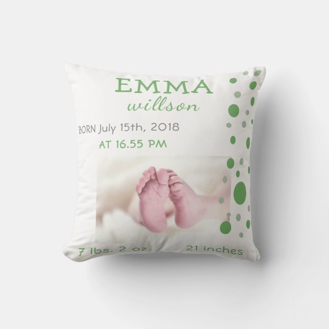 Almofada O Nascimento do Bebê mostra os círculos verdes fot (Frente)