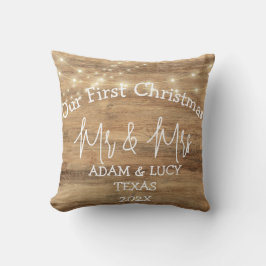 Almofada O nosso primeiro Natal, Sr. e Sra. madeira recém-c