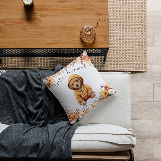 Almofada O Ouro do outono vence o fone apaixonado (The Autumn Golden Retriever Puppy Fall in Love Throw Pillow )