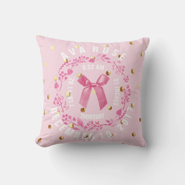 Almofada O ouro do rosa do bebé do Stats | do nascimento (Frente)