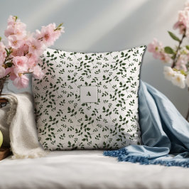 Almofada O padrão branco verde deixa um monograma