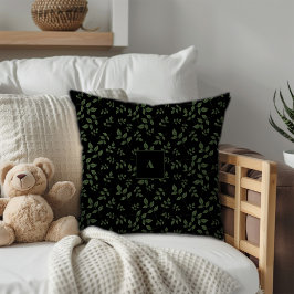 Almofada O padrão preto verde deixa monograma