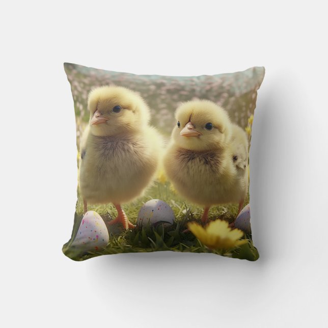 Almofada O Prazer da Primavera - Adoráveis Pintinhos feliz  (Frente)