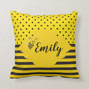 Almofada O preto amarelo do bebê Bumble bolinhas listradas